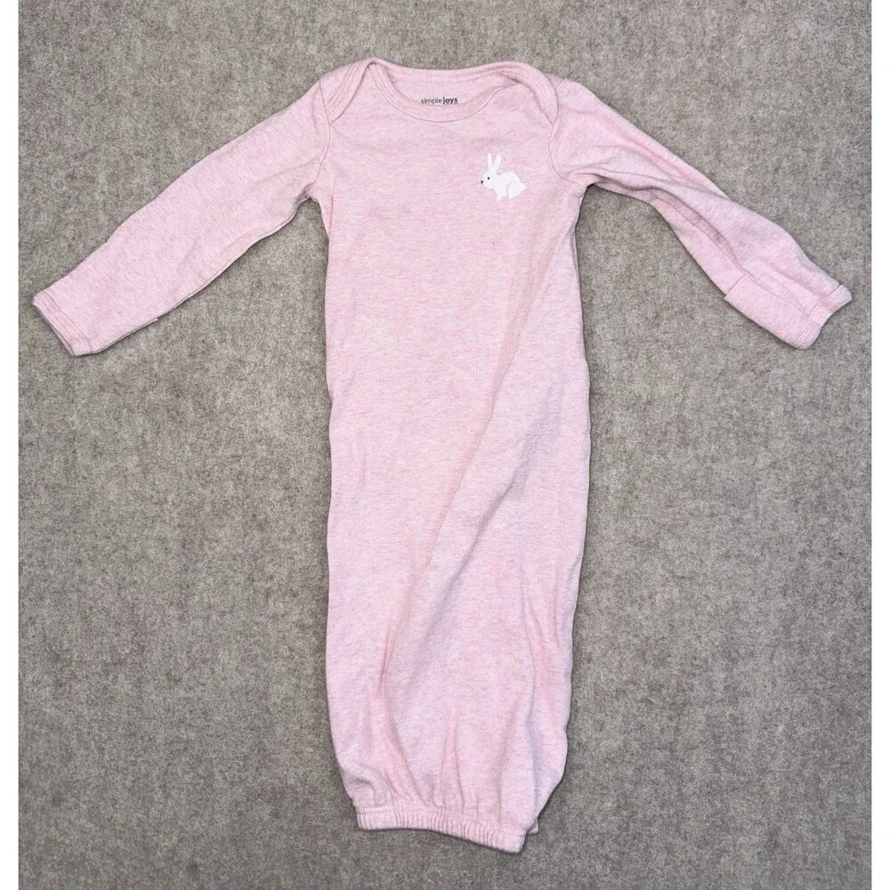 Carters Simple Joys Baby Girl Newborn Pink Gown Long Sleeve Bunny